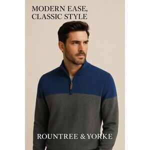 Roundtree & Yorke NWT Mens Casual 1/4 Zip Pullover Grey XLT Photoshoot Blue Gray